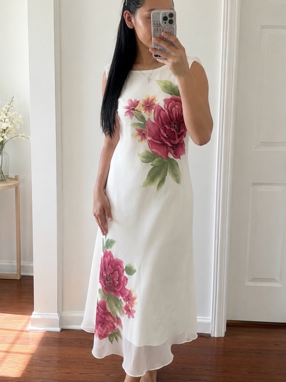 Cache white beaded floral maxi